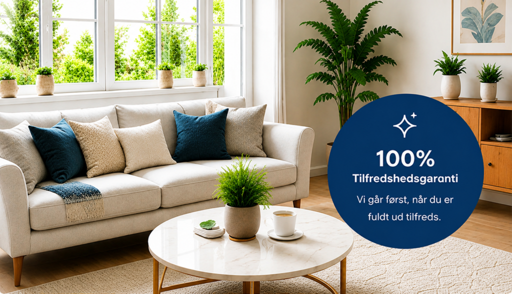 Lyst og moderne hjem med fokus på kvalitet og 100% tilfredshedsgaranti fra JD Rengøring.